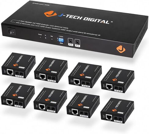 J-Tech Digital HDMI Extender Splitter 1x4 Over Single Cat5e/6 Ethernet Cable Up To 164ft. Supports PoC HDMI Loopout IR Control EDID Switch in Saudi Arabia