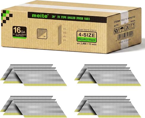 meite 15 Gauge 34 Degree Angled Finish Nails Set for Pneumatic Cordless Finish Nailer Gun, Galvanized DA-Style Nails for Baseboards Crown Molding 2,000PCS (1-1/4'', 1-1/2'', 2'', 2-1/2'', Each 500PCS) in Saudi Arabia