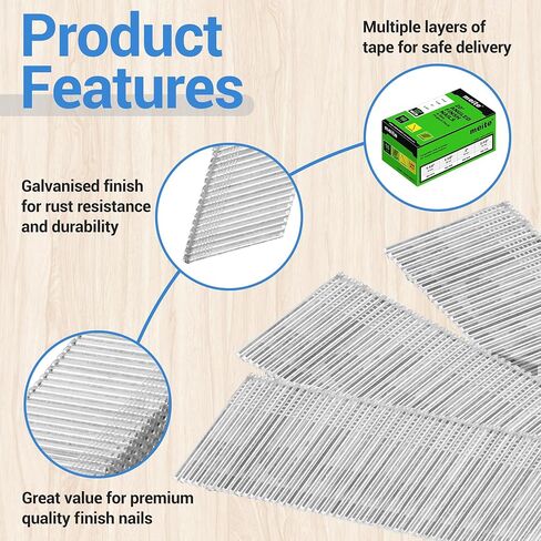 meite 16 Gauge Finish Nails Multi-Size Set 2,000PCS Galvanized 20 Degree Angled Finish Nails for Pneumatic Cordless Finish Nailer, 16GA Trim Nails (2-1/2", 2", 1-1/2", 1-1/4", 500 Per Sizes) in Saudi Arabia