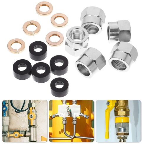 Artibetter Gas Tube Flare Nut G1/2 Tube Fitting Coupling Stainless Steel 5pcs with Copper Spring and Washer, Easy Installation Secure Connection for Gas Pipes in Kuwait