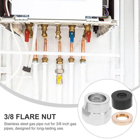 Artibetter Gas Tube Flare Nut G1/2 Tube Fitting Coupling Stainless Steel 5pcs with Copper Spring and Washer, Easy Installation Secure Connection for Gas Pipes in Kuwait