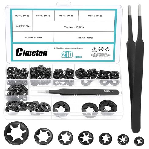 210pcs 7 Sizes Internal Tooth Lock Washers Closed Tooth Star Lock Washers M3 M4 M5 M6 M8 M10 M12 Black Oxide Finish Push on Locking Washer Quick Speed Locking Washers with Tweezer in Kuwait