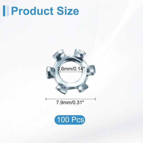 uxcell 100Pcs 6# External Tooth Lock Washer, Zinc-Plated Carbon Steel Multi-Tooth Star Washer Locking Fastener, Silver Tone in Kuwait