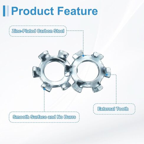 uxcell 100Pcs 6# External Tooth Lock Washer, Zinc-Plated Carbon Steel Multi-Tooth Star Washer Locking Fastener, Silver Tone in Kuwait