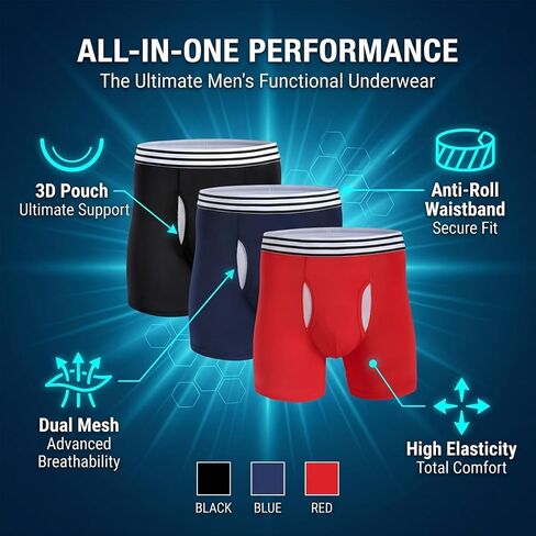 Men's Boxer Briefs - Moisture Wicking & No Ride Up, Ultra Soft Breathable Underwear,Athletic,3 Pack in Kuwait