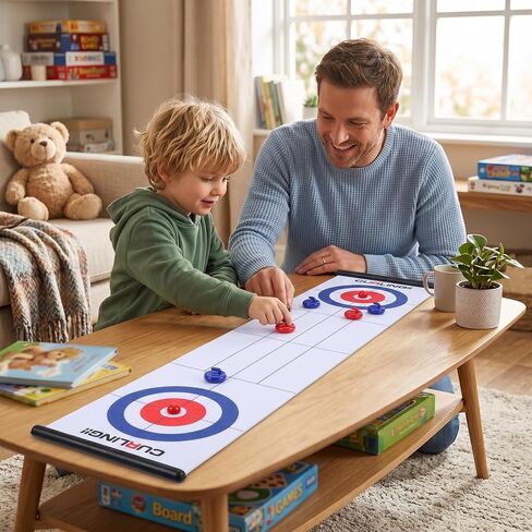 RiToEasysports Desktop Curling Game for Kids and Family with Large Roll Up Mat Portable Indoor Outdoor Tabletop Fun Interactive Play Strengthen Bonding in Kuwait