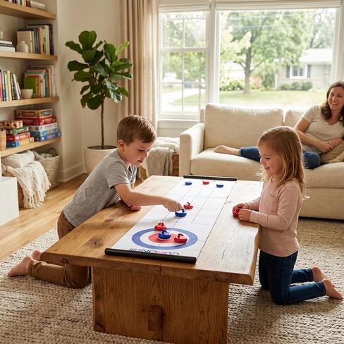 RiToEasysports Desktop Curling Game for Kids and Family with Large Roll Up Mat Portable Indoor Outdoor Tabletop Fun Interactive Play Strengthen Bonding in Kuwait