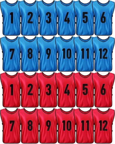 Yahenda 24 Pcs Sports Pinnies Soccer Scrimmage Practice Vests Numbered Soccer Team Pennies with Belt for Adult in Kuwait