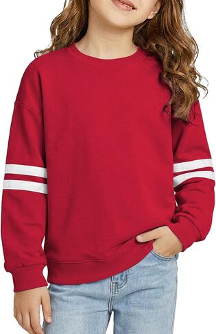 blibean Girls Sweatshirts Long Sleeve Striped Crewneck Pullover Tops Size 6-15 Years in Kuwait