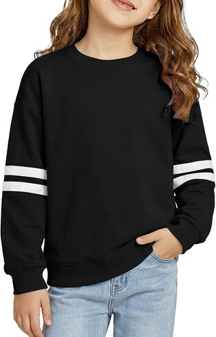 blibean Girls Sweatshirts Long Sleeve Striped Crewneck Pullover Tops Size 6-15 Years in Kuwait