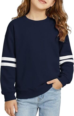 blibean Girls Sweatshirts Long Sleeve Striped Crewneck Pullover Tops Size 6-15 Years in Kuwait