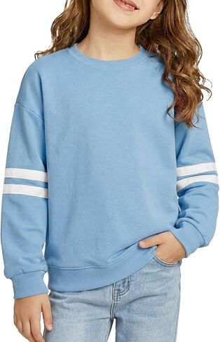 blibean Girls Sweatshirts Long Sleeve Striped Crewneck Pullover Tops Size 6-15 Years in Kuwait