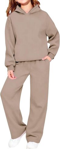 Girls 2 Piece Outfits Sweatsuit Kids Athletic Hooded Sweatshirt And Sweatpants Winter Casual Tracksuit Sets in Kuwait