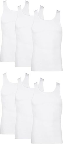 Hanes Men's Cotton Tank Undershirts Pack, Moisture-Wicking Ribbed Tanks, Lightweight Cotton Tank Undershirts, 6-Pack - White Large in Kuwait