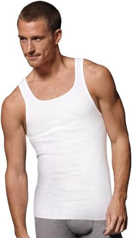 Hanes Men's Cotton Tank Undershirts Pack, Moisture-Wicking Ribbed Tanks, Lightweight Cotton Tank Undershirts, 6-Pack - White Large in Kuwait