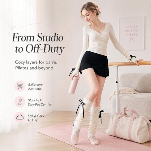 Y2K Coquette Bow Leg & Arm Warmers Ribbed Knit Set Retro Socks and Gloves for Pilates Dance Casual Balletcore Wear in Saudi Arabia
