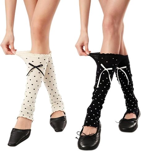 Balletcore Polka Dot Leg Warmers Cute Bow Knit Socks Slouchy Warmer Stretchy Pilates Accessories for Studio Workout in Kuwait