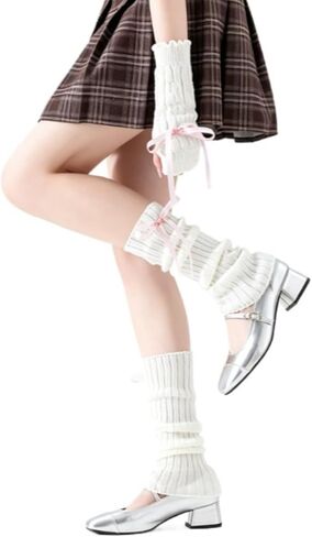 Y2K Coquette Bow Leg & Arm Warmers Ribbed Knit Set Retro Socks and Gloves for Pilates Dance Casual Balletcore Wear in Saudi Arabia