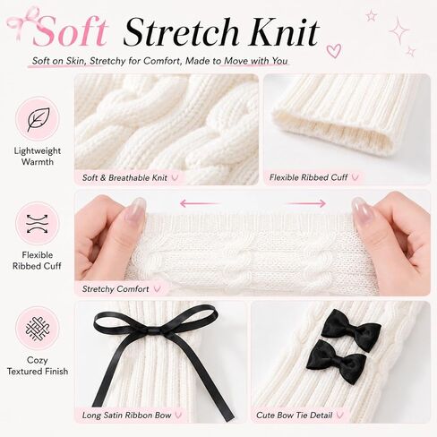 Y2K Coquette Bow Leg & Arm Warmers Ribbed Knit Set Retro Socks and Gloves for Pilates Dance Casual Balletcore Wear in Saudi Arabia