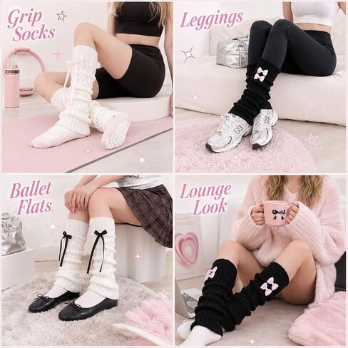 Y2K Coquette Bow Leg & Arm Warmers Ribbed Knit Set Retro Socks and Gloves for Pilates Dance Casual Balletcore Wear in Saudi Arabia