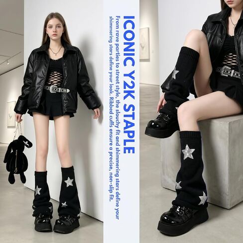 Y2K ستار طباعة متماسكة تدفئة الساق النساء البوليستر سليم صالح العجل الجوارب Kawaii الجمالية تأثيري الجوارب الفتيات 2 أزواج in Saudi Arabia