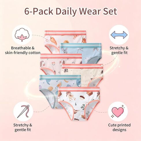 Girls' Underwear, Kids Briefs, Soft Cotton, Comfortable & Breathable Toddler Panties,3T-12 in Kuwait
