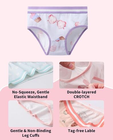 Girls' Underwear, Kids Briefs, Soft Cotton, Comfortable & Breathable Toddler Panties,3T-12 in Kuwait