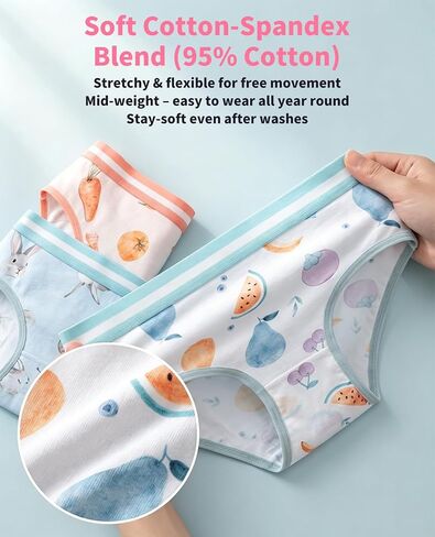 Girls' Underwear, Kids Briefs, Soft Cotton, Comfortable & Breathable Toddler Panties,3T-12 in Kuwait