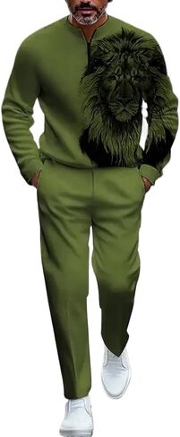 Men's casual half zipper sports suit, fashionable printed bathroom jogging pants two-piece set with pockets in Kuwait