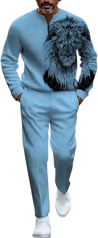 Men's casual half zipper sports suit, fashionable printed bathroom jogging pants two-piece set with pockets in Saudi Arabia