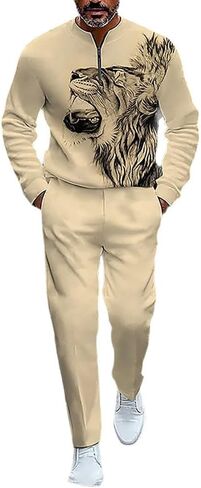 Men's casual half zipper sports suit, fashionable printed bathroom jogging pants two-piece set with pockets in Saudi Arabia