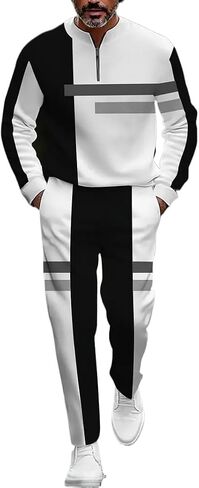 Men's casual half zipper sports suit, fashionable printed bathroom jogging pants two-piece set with pockets in Saudi Arabia