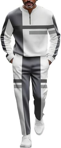 Men's casual half zipper sports suit, fashionable printed bathroom jogging pants two-piece set with pockets in Saudi Arabia