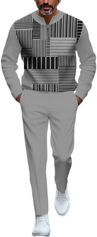 Men's casual half zipper sports suit, fashionable printed bathroom jogging pants two-piece set with pockets in Saudi Arabia