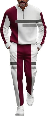 Men's casual half zipper sports suit, fashionable printed bathroom jogging pants two-piece set with pockets in Saudi Arabia