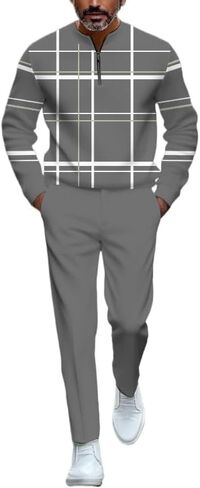 Men's casual half zipper sports suit, fashionable printed bathroom jogging pants two-piece set with pockets in Saudi Arabia