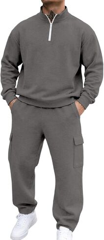 بدل رياضية رجالي 2 قطعة مجموعة نصف سحاب كنزة صوفية مع فضفاض البضائع Sweatpants مجموعات عرق غير رسمية بذلة رياضية in Kuwait