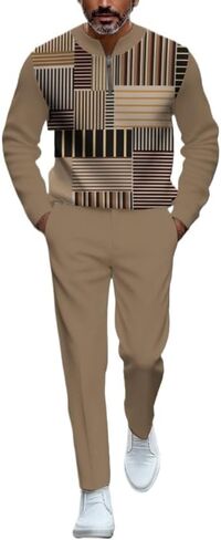 Men's casual half zipper sports suit, fashionable printed bathroom jogging pants two-piece set with pockets in Saudi Arabia