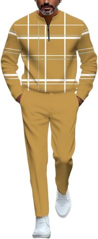 Men's casual half zipper sports suit, fashionable printed bathroom jogging pants two-piece set with pockets in Saudi Arabia