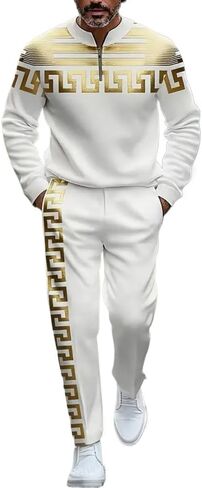Men's casual half zipper sports suit, fashionable printed bathroom jogging pants two-piece set with pockets in Saudi Arabia
