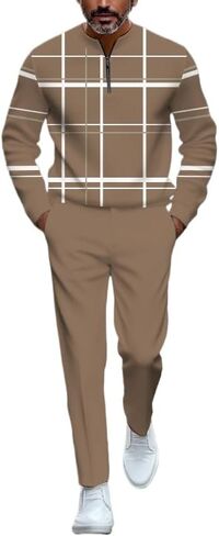 Men's casual half zipper sports suit, fashionable printed bathroom jogging pants two-piece set with pockets in Saudi Arabia