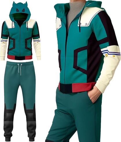 BIUTEY أنيمي Mha هوديي و Sweatpants Midoriya Izuku تأثيري قناع السترة جرزاية عداء ببطء الرجال رياضية 2 قطعة مجموعة in Kuwait