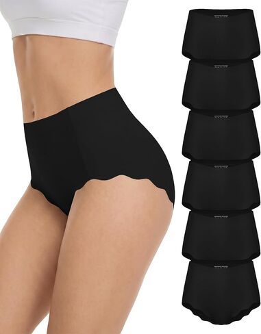 Seamless Underwear for Women High Waisted women's panties 6 Pack | No Show Full Coverage Ladies Briefs Tummy Control Underwear with Scalloped Edge for Yoga Leisure Work Daily Wear in Kuwait