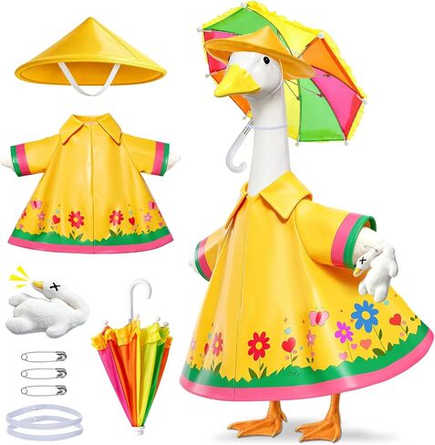Raincoat Porch Goose Outfits, Upgrade 23'' Spring and Summer Lawn Goose Statue Raincoat Costume, Yard Goose Clothes Umbrella Hat Outfit for Patio Yard Decor in Kuwait