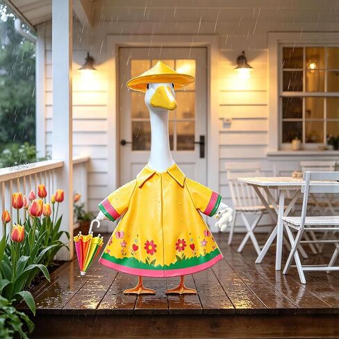 Raincoat Porch Goose Outfits, Upgrade 23'' Spring and Summer Lawn Goose Statue Raincoat Costume, Yard Goose Clothes Umbrella Hat Outfit for Patio Yard Decor in Kuwait