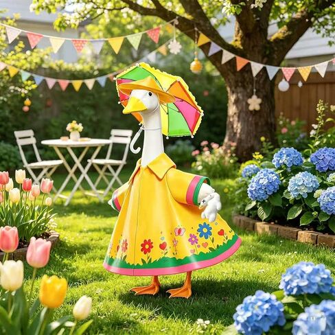 Raincoat Porch Goose Outfits, Upgrade 23'' Spring and Summer Lawn Goose Statue Raincoat Costume, Yard Goose Clothes Umbrella Hat Outfit for Patio Yard Decor in Kuwait