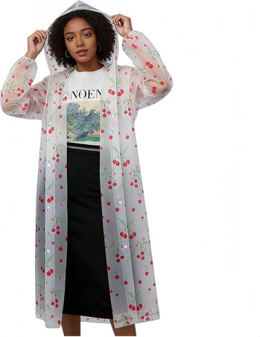 Adult Rain Poncho with Hood, Reusable Plastic Rain Ponchos with Sleeves, Long Waterproof Clear Travel Rain Coats Jacket, Rain Cape Slicker Gear Raincoat for Women, Theme Amusement Park Essentials in Kuwait
