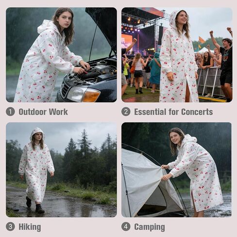 Adult Rain Poncho with Hood, Reusable Plastic Rain Ponchos with Sleeves, Long Waterproof Clear Travel Rain Coats Jacket, Rain Cape Slicker Gear Raincoat for Women, Theme Amusement Park Essentials in Kuwait