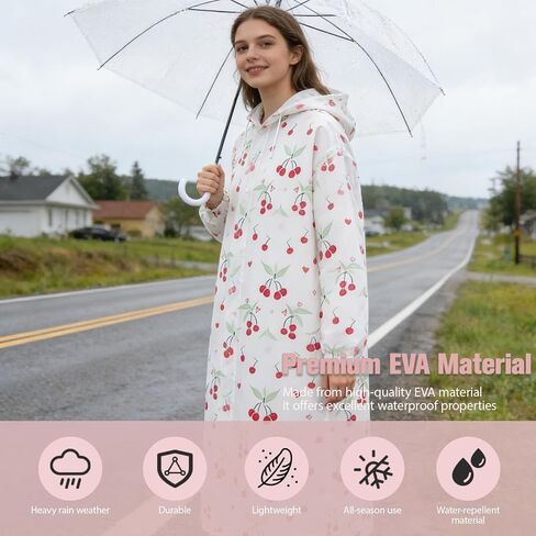 Adult Rain Poncho with Hood, Reusable Plastic Rain Ponchos with Sleeves, Long Waterproof Clear Travel Rain Coats Jacket, Rain Cape Slicker Gear Raincoat for Women, Theme Amusement Park Essentials in Kuwait