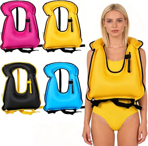 4 Pcs Inflatable Snorkel Vest Adults, Portable Swim Vest Jackets, Adjustable Kayaking Jackets Safety Vests for Snorkeling Swimming Surfing Diving in Kuwait